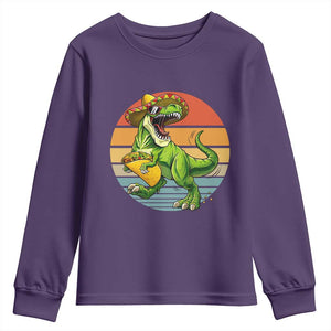 Vintage Dinosaur Taco Lover Youth Sweatshirt Cinco De Mayo Gift TS12 Purple Print Your Wear