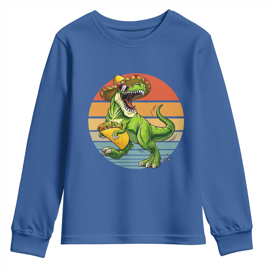 Vintage Dinosaur Taco Lover Youth Sweatshirt Cinco De Mayo Gift TS12 Royal Blue Print Your Wear