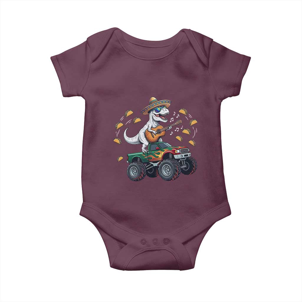 Funny Cinco De Mayo Dinosaur Monster Truck Baby Onesie Taco Lover Gift TS12 Maroon Print Your Wear