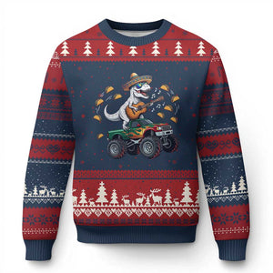 Funny Cinco De Mayo Dinosaur Monster Truck Ugly Christmas Sweater Taco Lover Gift TS12 Navy Red Print Your Wear