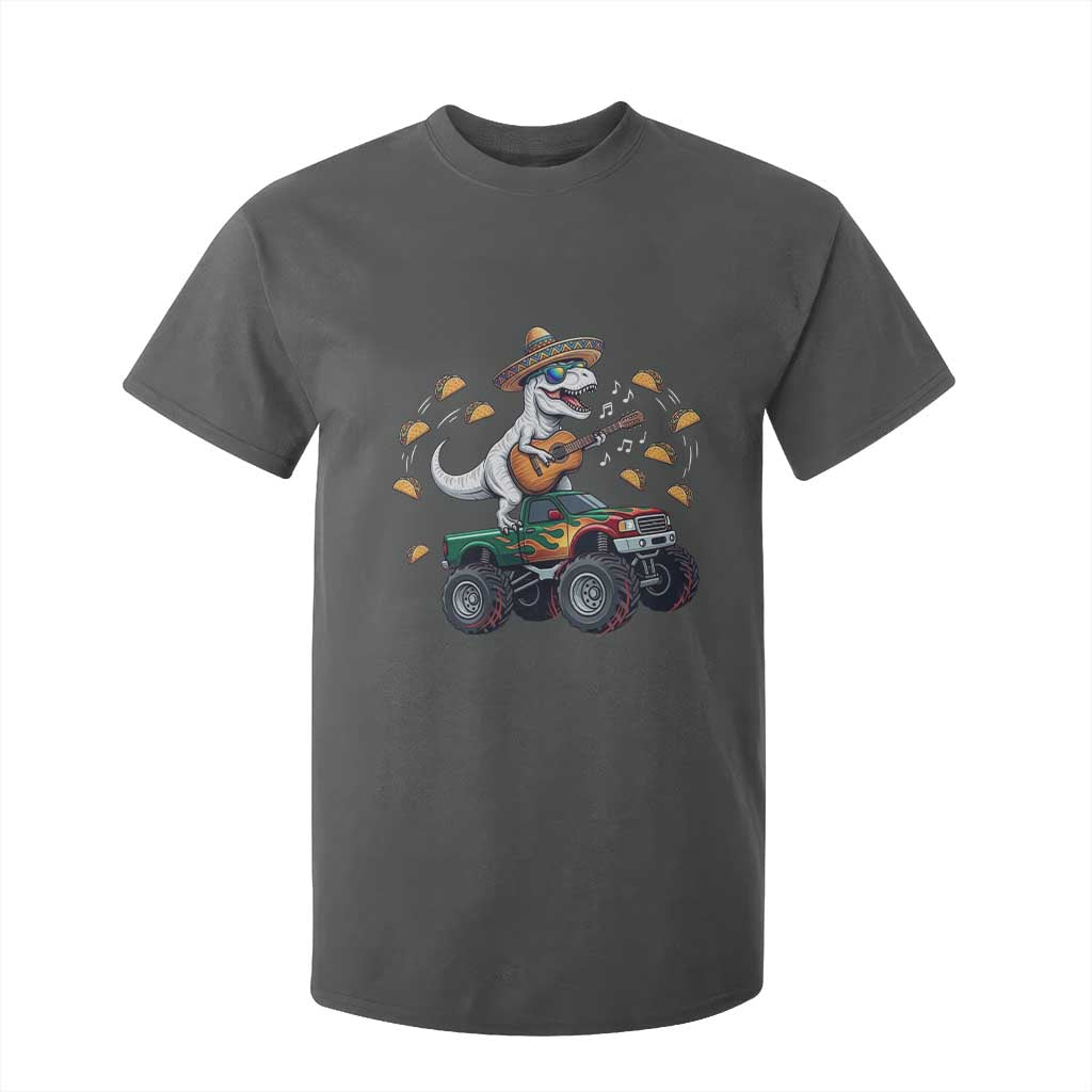 Funny Cinco De Mayo Dinosaur Monster Truck T Shirt For Kid Taco Lover Gift TS12 Dark Heather Print Your Wear