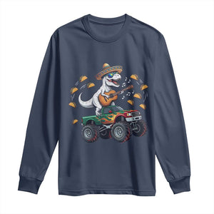 Funny Cinco De Mayo Dinosaur Monster Truck Long Sleeve Shirt Taco Lover Gift TS12 Navy Print Your Wear