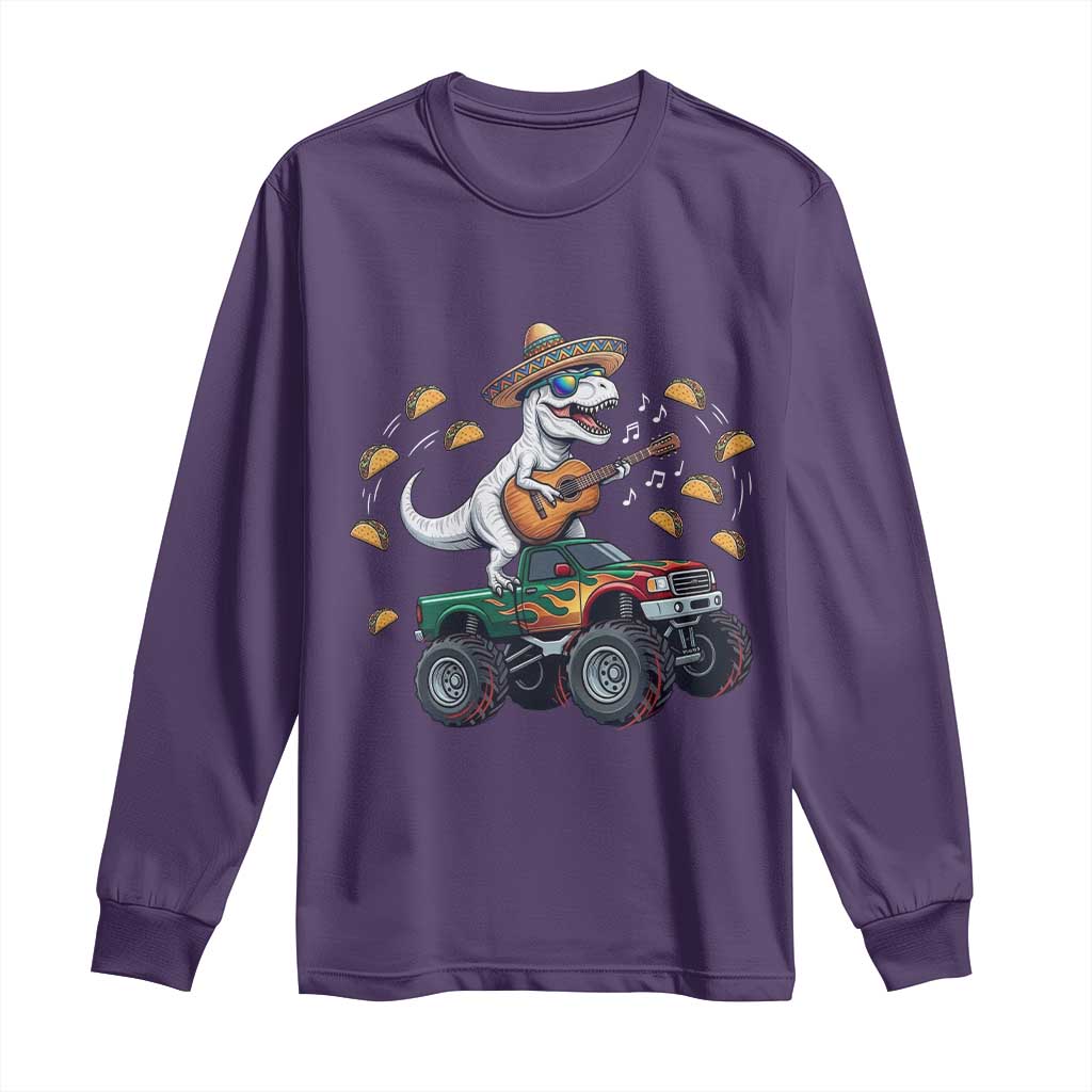 Funny Cinco De Mayo Dinosaur Monster Truck Long Sleeve Shirt Taco Lover Gift TS12 Purple Print Your Wear