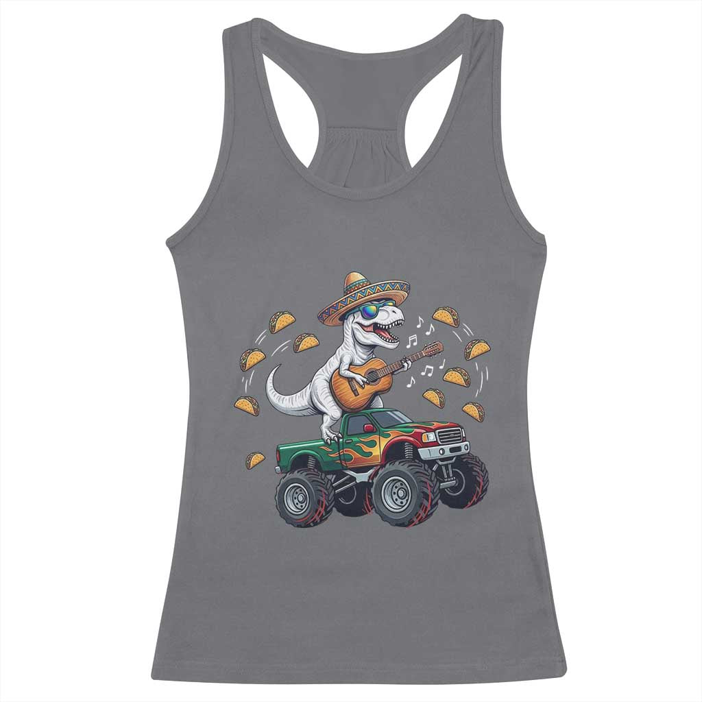 Funny Cinco De Mayo Dinosaur Monster Truck Racerback Tank Top Taco Lover Gift TS12 Charcoal Print Your Wear