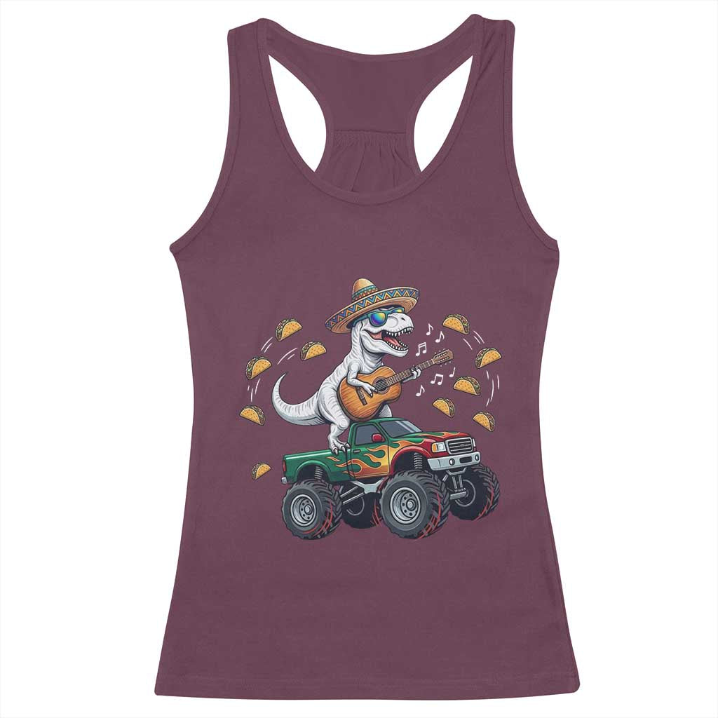 Funny Cinco De Mayo Dinosaur Monster Truck Racerback Tank Top Taco Lover Gift TS12 Maroon Print Your Wear