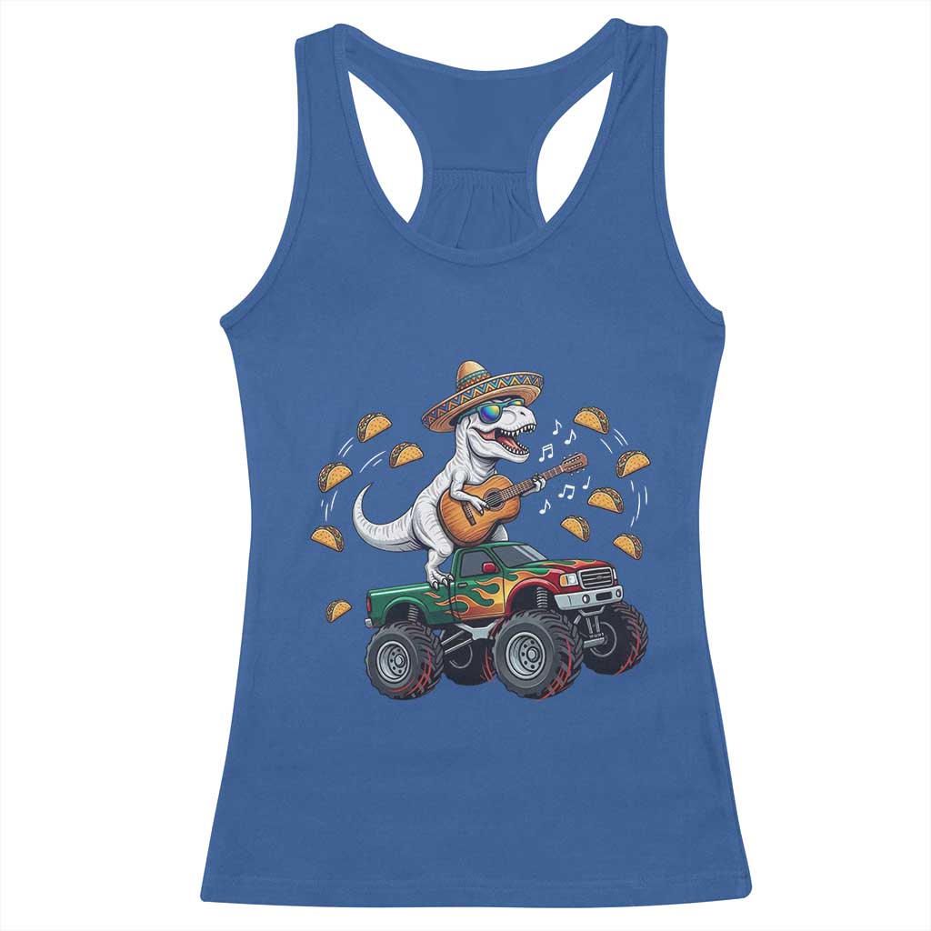 Funny Cinco De Mayo Dinosaur Monster Truck Racerback Tank Top Taco Lover Gift TS12 Royal Blue Print Your Wear