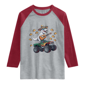 Funny Cinco De Mayo Dinosaur Monster Truck Raglan Shirt Taco Lover Gift TS12 Heather Gray Heather Red Print Your Wear