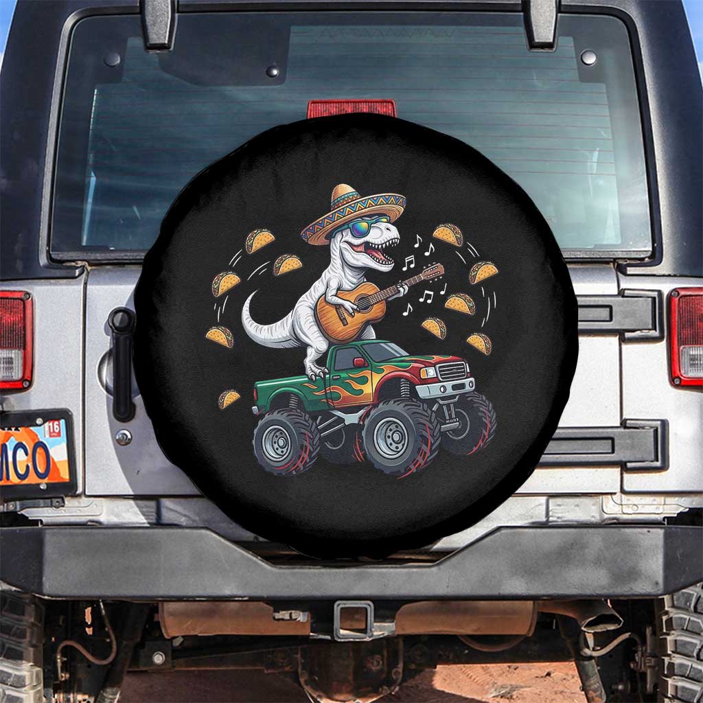 Funny Cinco De Mayo Dinosaur Monster Truck Spare Tire Cover Taco Lover Gift TS12 No hole Black Print Your Wear