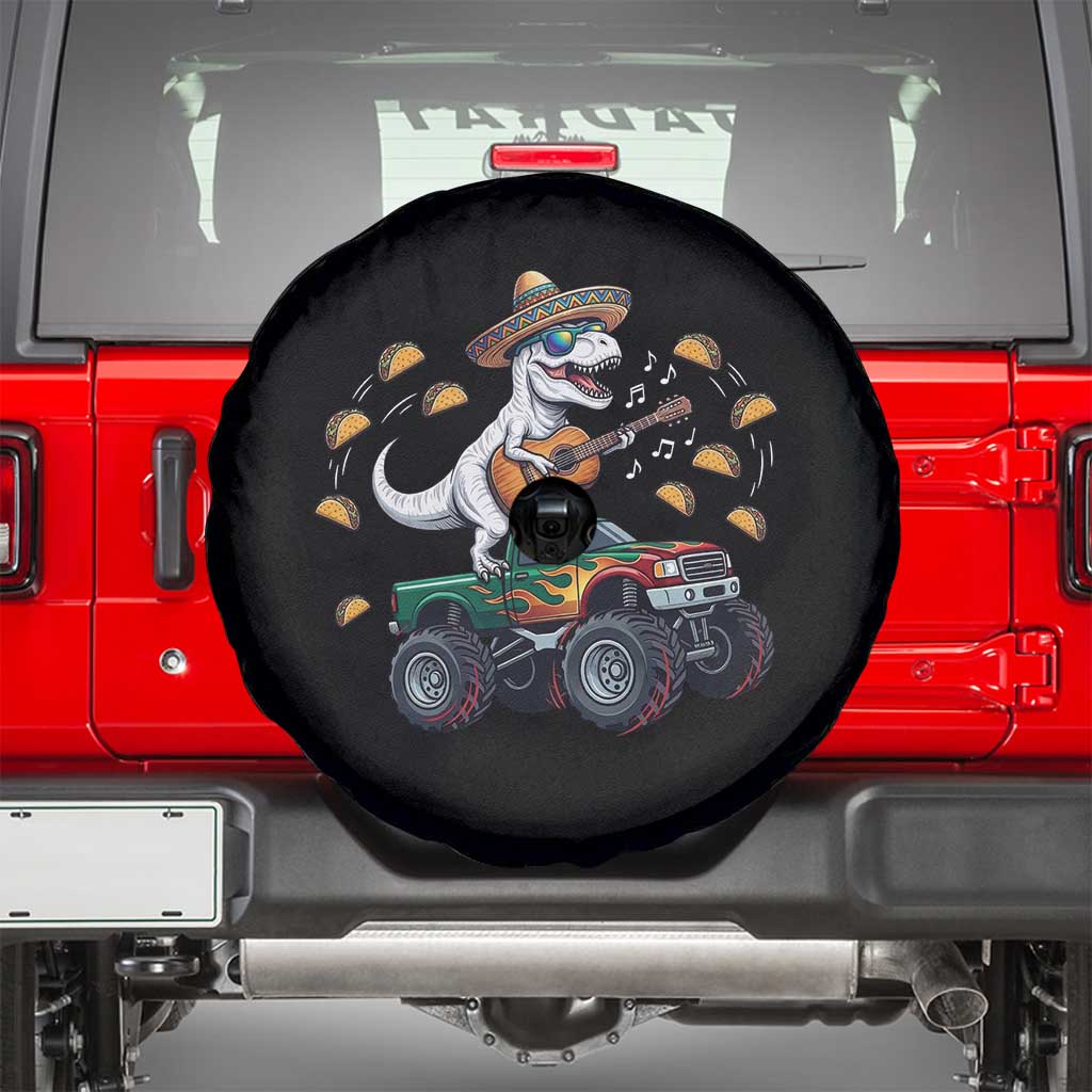 Funny Cinco De Mayo Dinosaur Monster Truck Spare Tire Cover Taco Lover Gift TS12 Black Print Your Wear