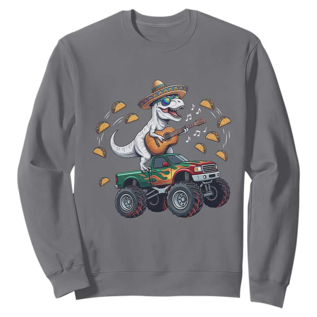Funny Cinco De Mayo Dinosaur Monster Truck Sweatshirt Taco Lover Gift TS12 Charcoal Print Your Wear