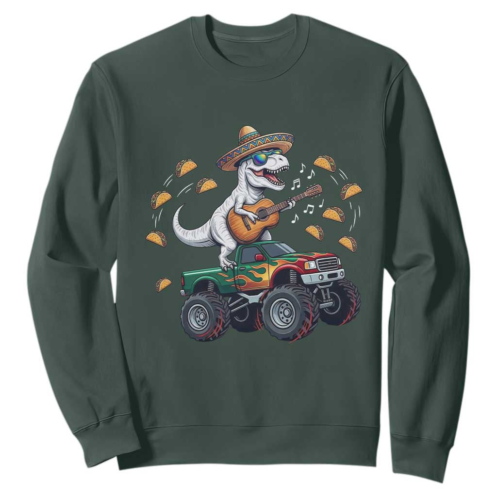 Funny Cinco De Mayo Dinosaur Monster Truck Sweatshirt Taco Lover Gift TS12 Dark Forest Green Print Your Wear