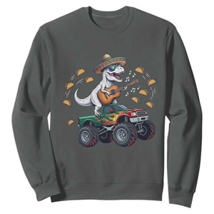 Funny Cinco De Mayo Dinosaur Monster Truck Sweatshirt Taco Lover Gift TS12 Dark Heather Print Your Wear