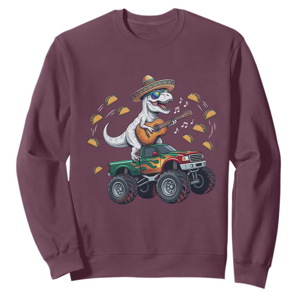 Funny Cinco De Mayo Dinosaur Monster Truck Sweatshirt Taco Lover Gift TS12 Maroon Print Your Wear