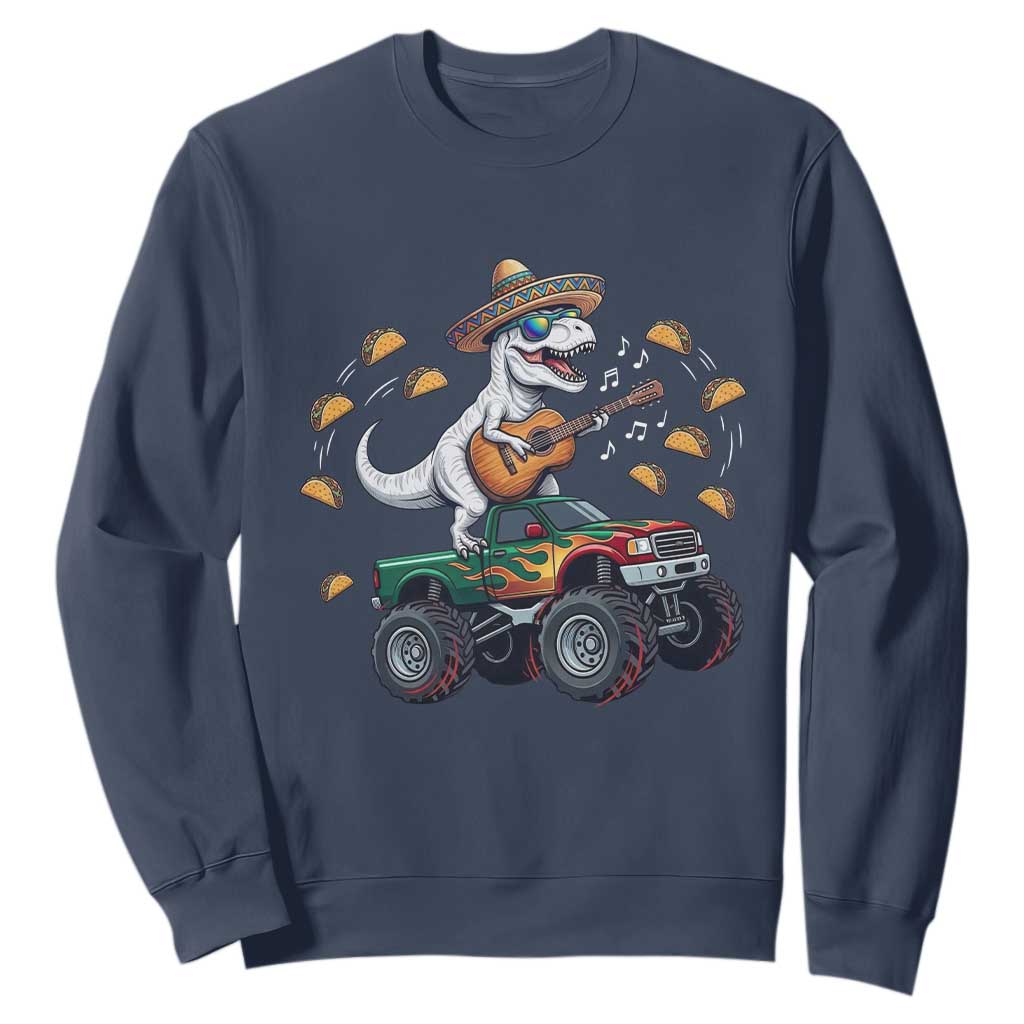 Funny Cinco De Mayo Dinosaur Monster Truck Sweatshirt Taco Lover Gift TS12 Navy Print Your Wear