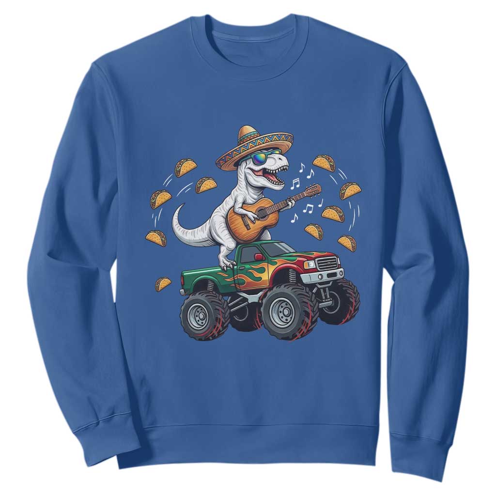 Funny Cinco De Mayo Dinosaur Monster Truck Sweatshirt Taco Lover Gift TS12 Royal Blue Print Your Wear