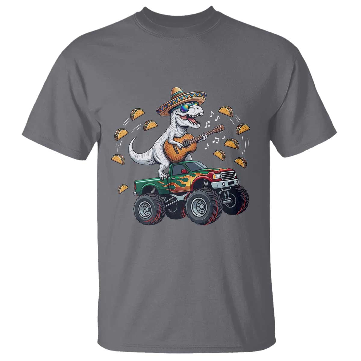 Funny Cinco De Mayo Dinosaur Monster Truck T Shirt Taco Lover Gift TS12 Charcoal Print Your Wear