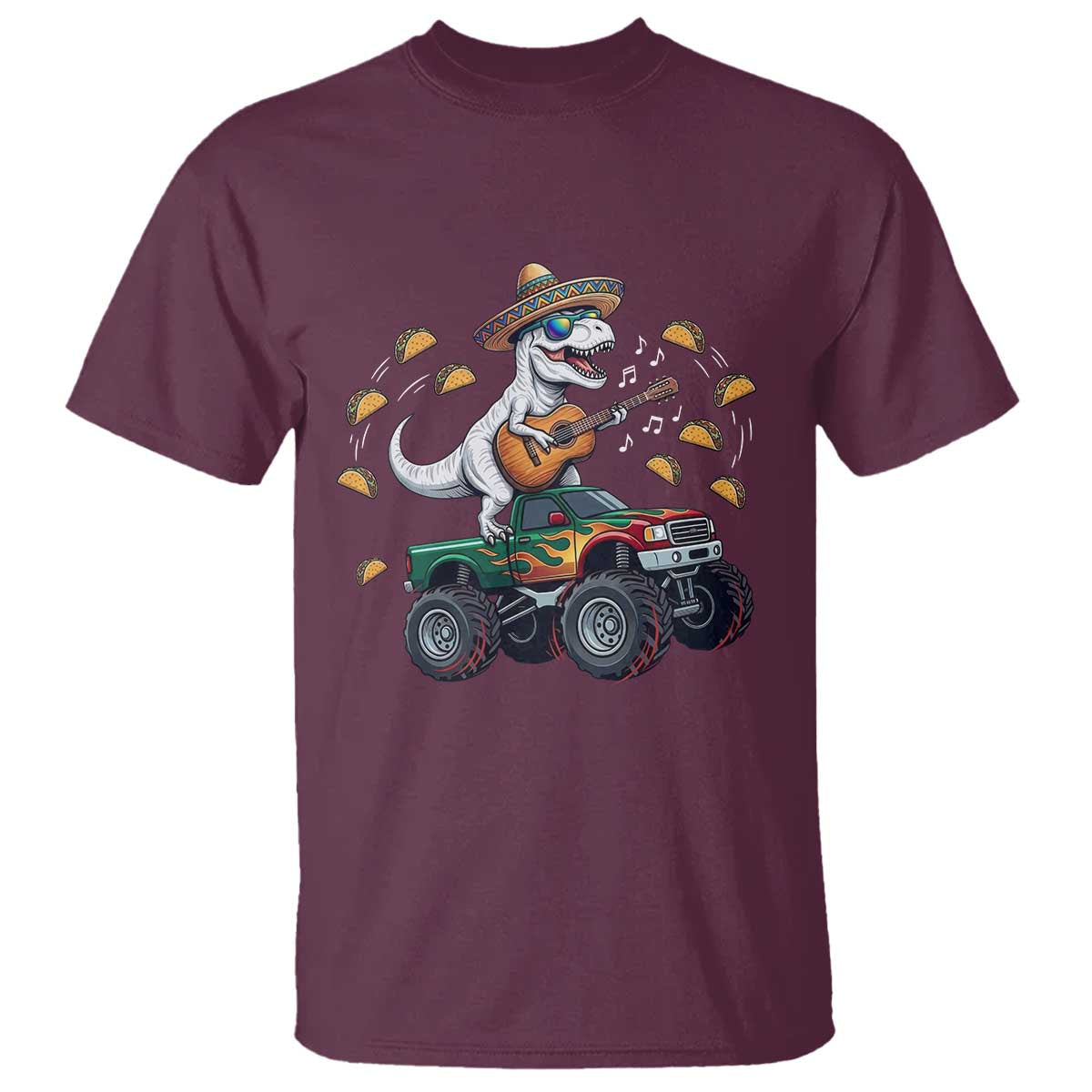 Funny Cinco De Mayo Dinosaur Monster Truck T Shirt Taco Lover Gift TS12 Maroon Print Your Wear