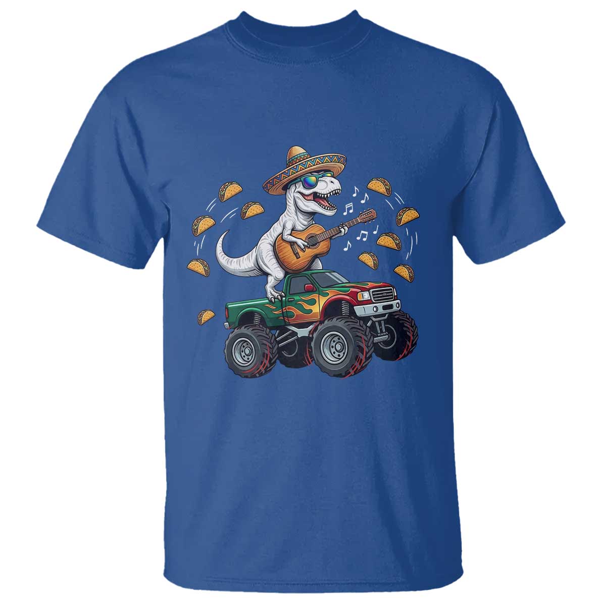 Funny Cinco De Mayo Dinosaur Monster Truck T Shirt Taco Lover Gift TS12 Royal Blue Print Your Wear