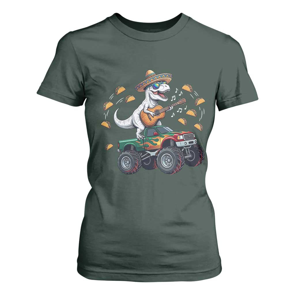 Funny Cinco De Mayo Dinosaur Monster Truck T Shirt For Women Taco Lover Gift TS12 Dark Forest Green Print Your Wear