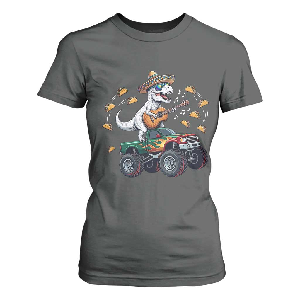 Funny Cinco De Mayo Dinosaur Monster Truck T Shirt For Women Taco Lover Gift TS12 Dark Heather Print Your Wear
