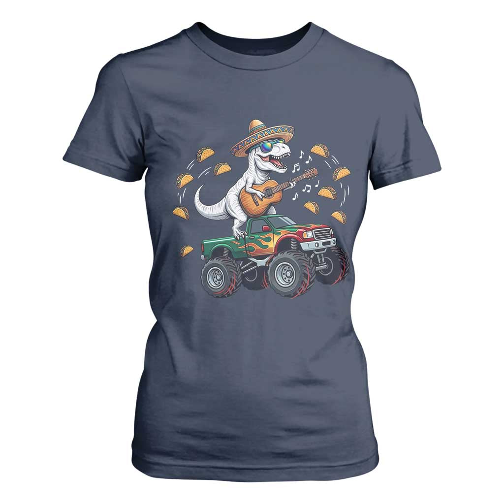 Funny Cinco De Mayo Dinosaur Monster Truck T Shirt For Women Taco Lover Gift TS12 Navy Print Your Wear