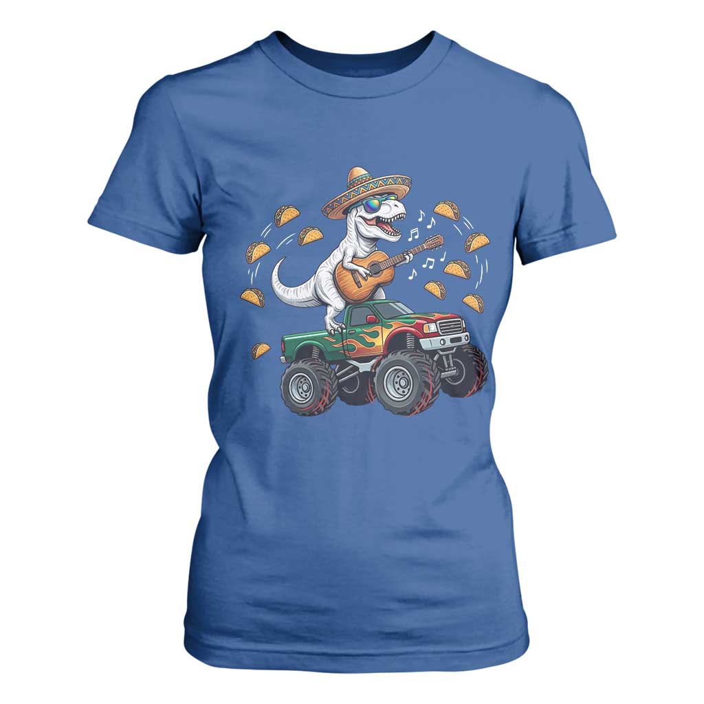 Funny Cinco De Mayo Dinosaur Monster Truck T Shirt For Women Taco Lover Gift TS12 Royal Blue Print Your Wear