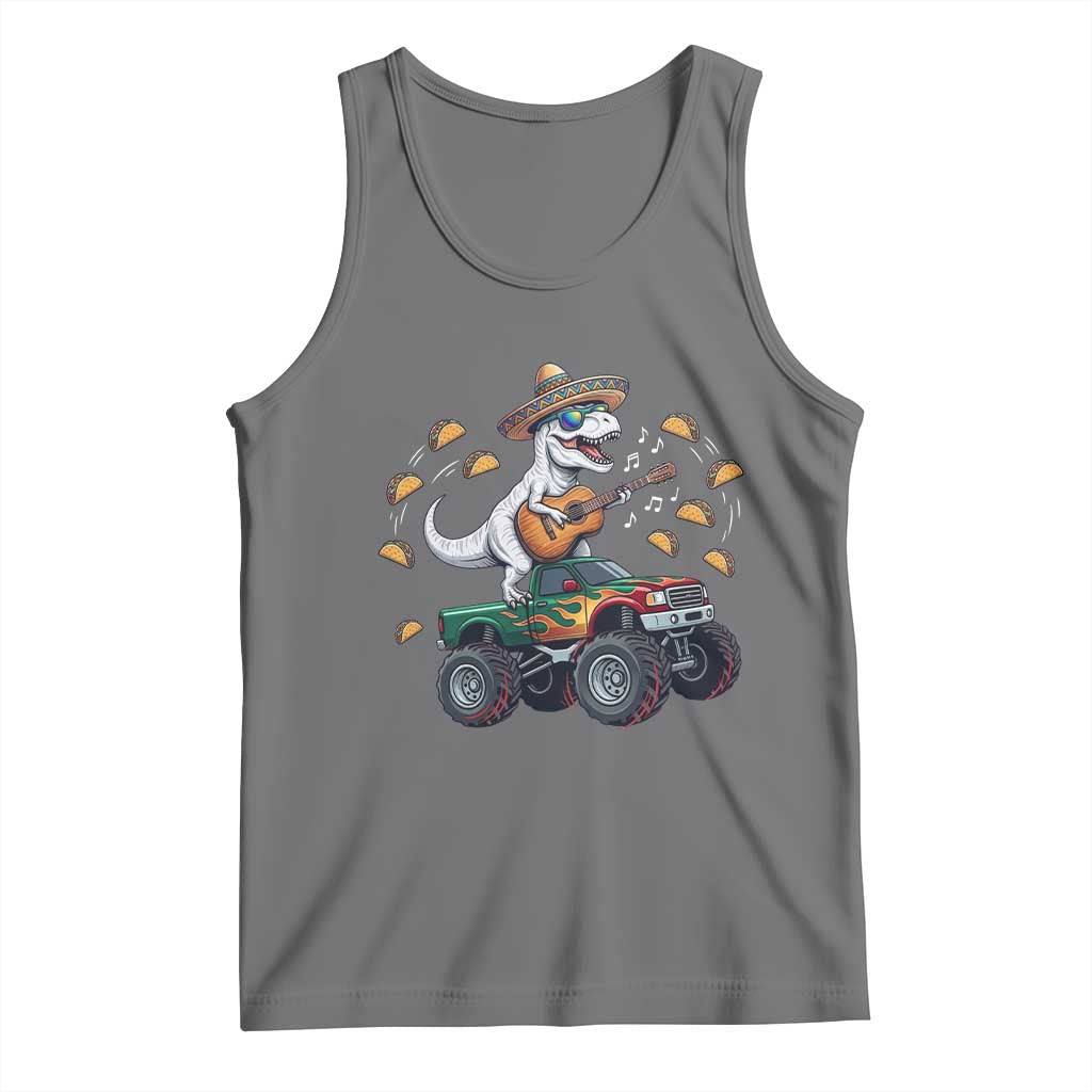 Funny Cinco De Mayo Dinosaur Monster Truck Tank Top Taco Lover Gift TS12 Black Heather Print Your Wear