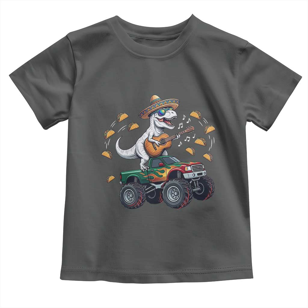 Funny Cinco De Mayo Dinosaur Monster Truck Toddler T Shirt Taco Lover Gift TS12 Dark Heather Print Your Wear