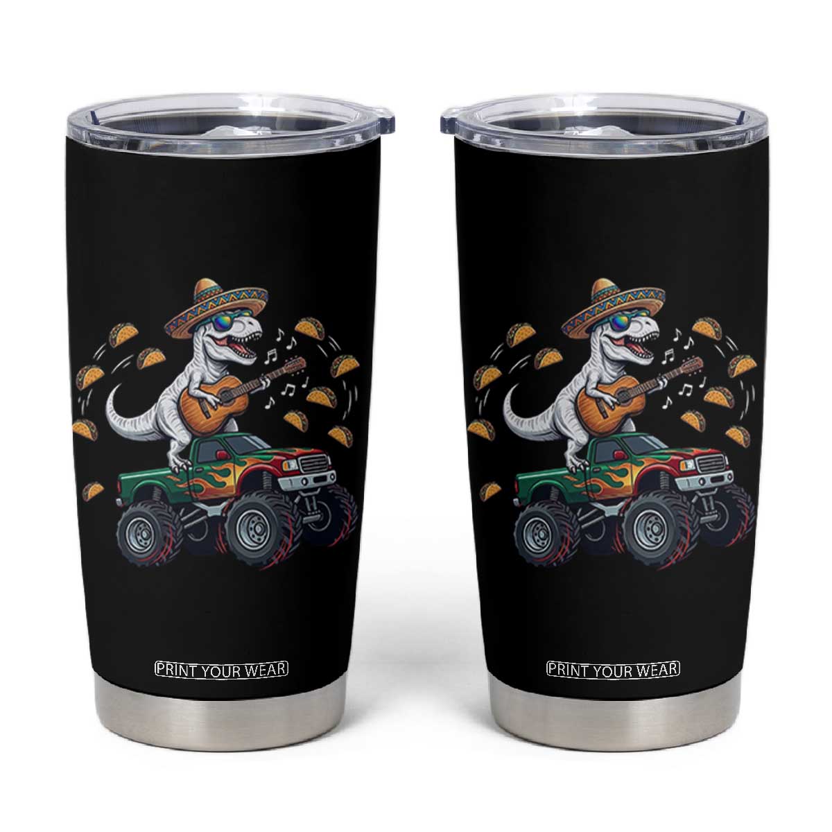 Funny Cinco De Mayo Dinosaur Monster Truck Tumbler Cup Taco Lover Gift TS12 Black Print Your Wear