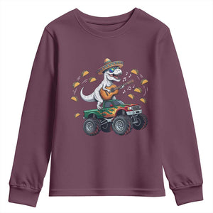 Funny Cinco De Mayo Dinosaur Monster Truck Youth Sweatshirt Taco Lover Gift TS12 Maroon Print Your Wear