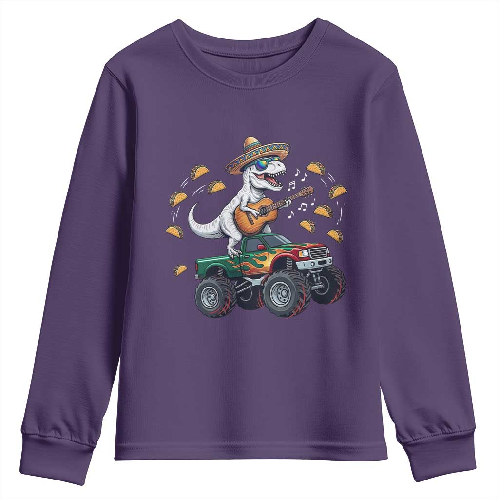Funny Cinco De Mayo Dinosaur Monster Truck Youth Sweatshirt Taco Lover Gift TS12 Purple Print Your Wear