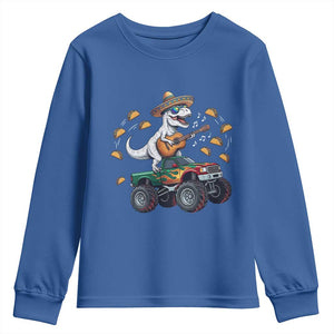Funny Cinco De Mayo Dinosaur Monster Truck Youth Sweatshirt Taco Lover Gift TS12 Royal Blue Print Your Wear