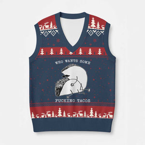 Funny Taco Joke Adult Humor Gift V-Neck Knit Sweater Vest Who Wants Fucking Tacos TS12 Navy Red Print Your Wear