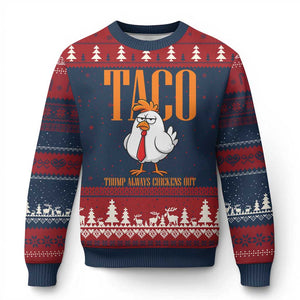 Funny Taco Political Activism Ugly Christmas Sweater Trump Always Chickens Out TS12 Navy Red Print Your Wear