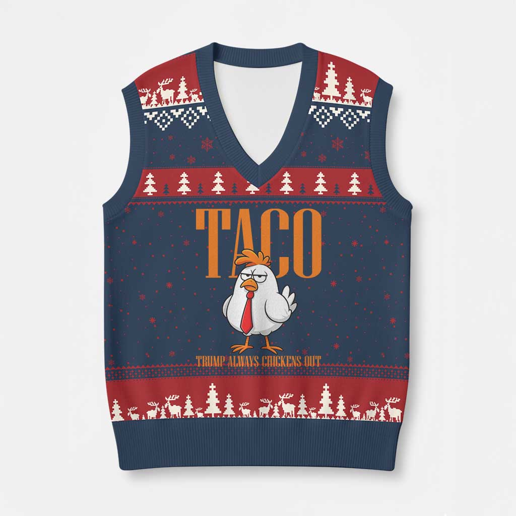 Funny Taco Political Activism V-Neck Knit Sweater Vest Trump Always Chickens Out TS12 Navy Red Print Your Wear