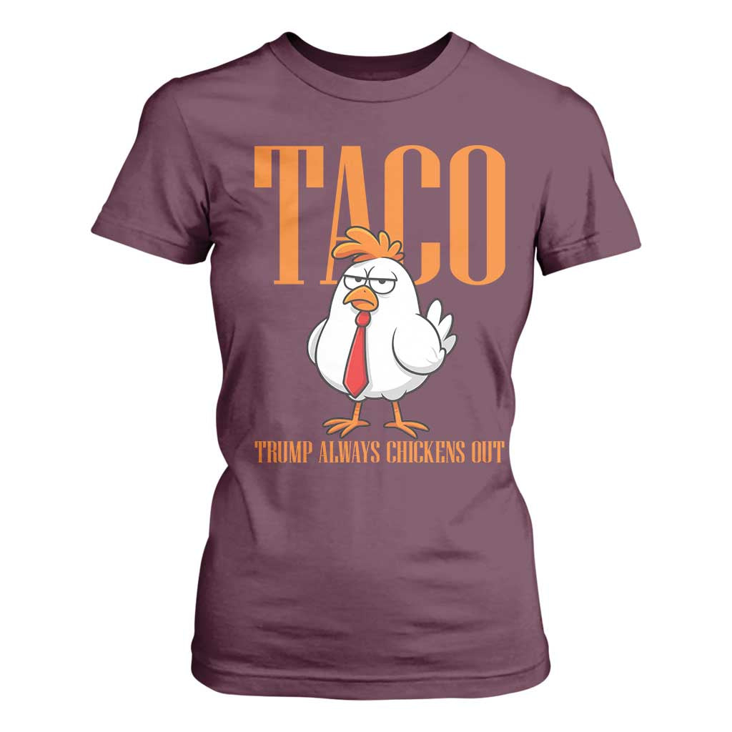Funny Taco Political Activism T Shirt For Women Trump Always Chickens Out TS12 Maroon Print Your Wear