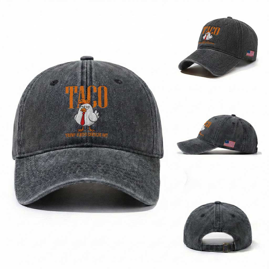 Funny Taco Political Activism Washed Cotton Baseball Cap Trump Always Chickens Out TS12 Washed Cap Universal Fit Dark Gray Print Your Wear