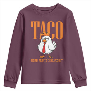Funny Taco Political Activism Youth Sweatshirt Trump Always Chickens Out TS12 Maroon Print Your Wear