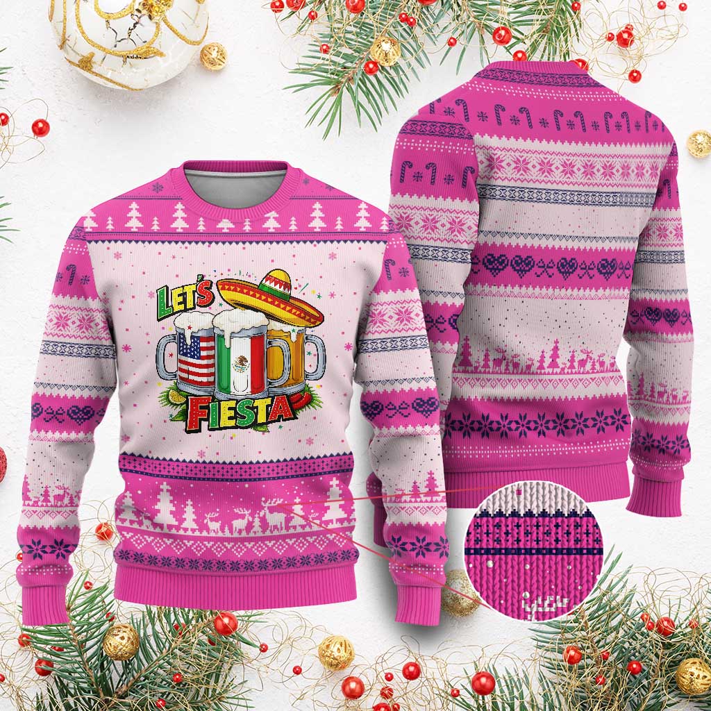 Funny Beer Drinking Cinco De Mayo Party Gift Ugly Christmas Sweater Lets Fiesta TS12 Hot Pink Print Your Wear