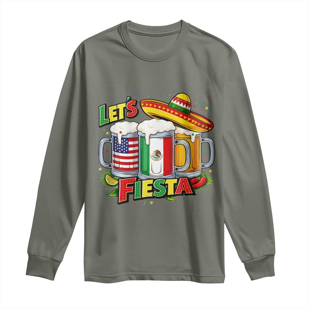Funny Beer Drinking Cinco De Mayo Party Gift Long Sleeve Shirt Lets Fiesta TS12 Military Green Print Your Wear