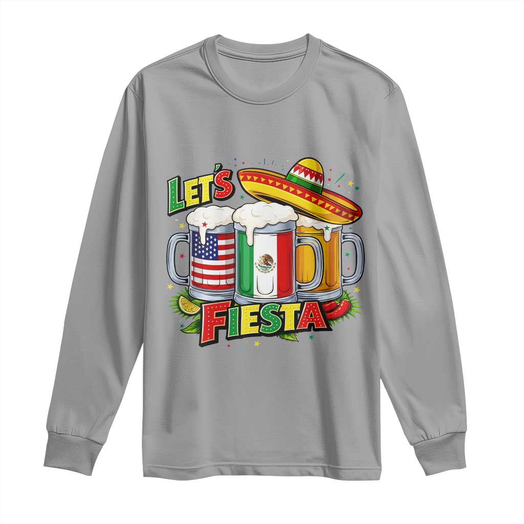 Funny Beer Drinking Cinco De Mayo Party Gift Long Sleeve Shirt Lets Fiesta TS12 Sport Gray Print Your Wear