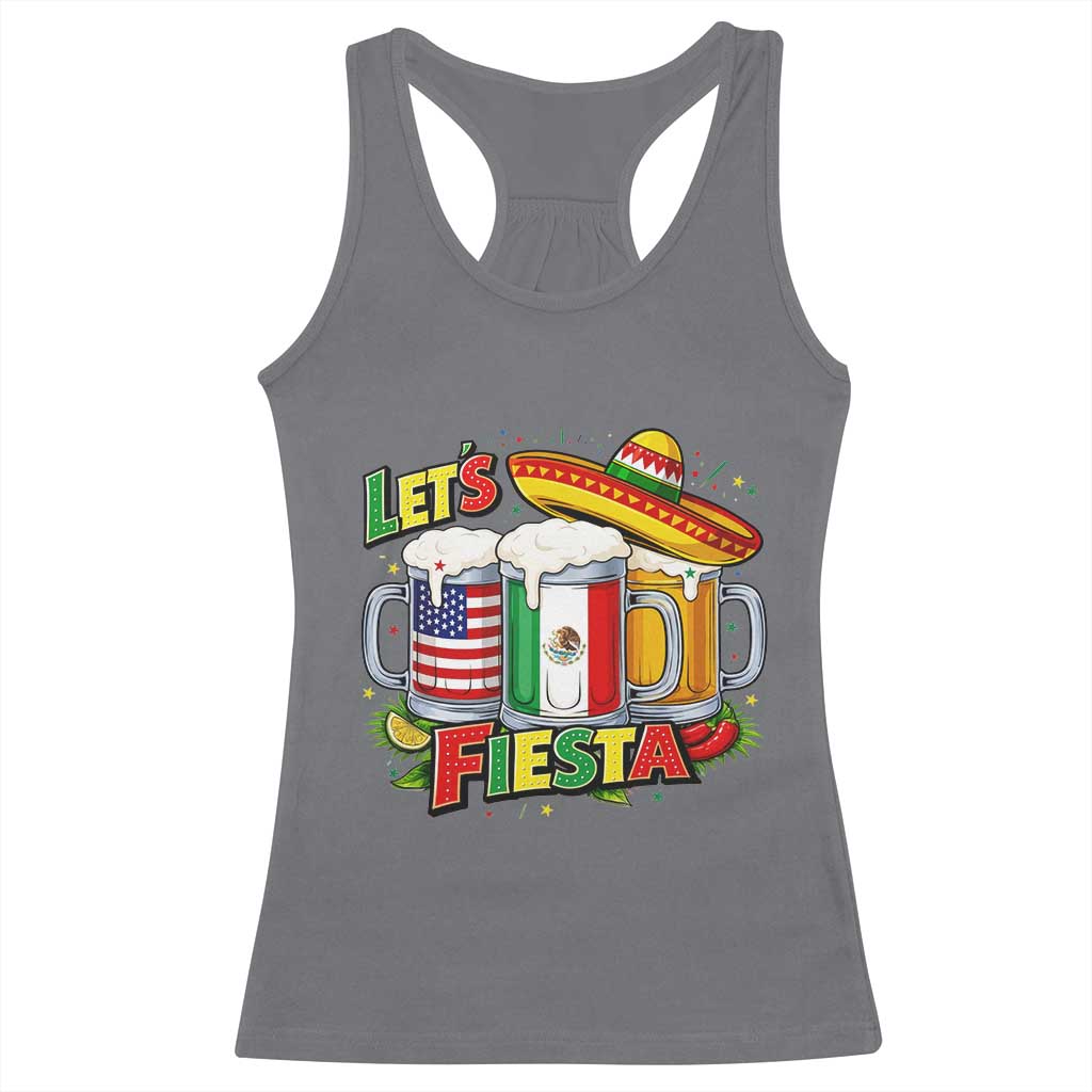 Funny Beer Drinking Cinco De Mayo Party Gift Racerback Tank Top Lets Fiesta TS12 Charcoal Print Your Wear