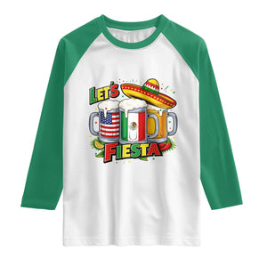 Funny Beer Drinking Cinco De Mayo Party Gift Raglan Shirt Lets Fiesta TS12 White Kelly Green Print Your Wear