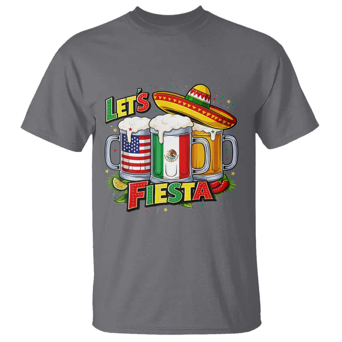 Funny Beer Drinking Cinco De Mayo Party Gift T Shirt Lets Fiesta TS12 Charcoal Print Your Wear
