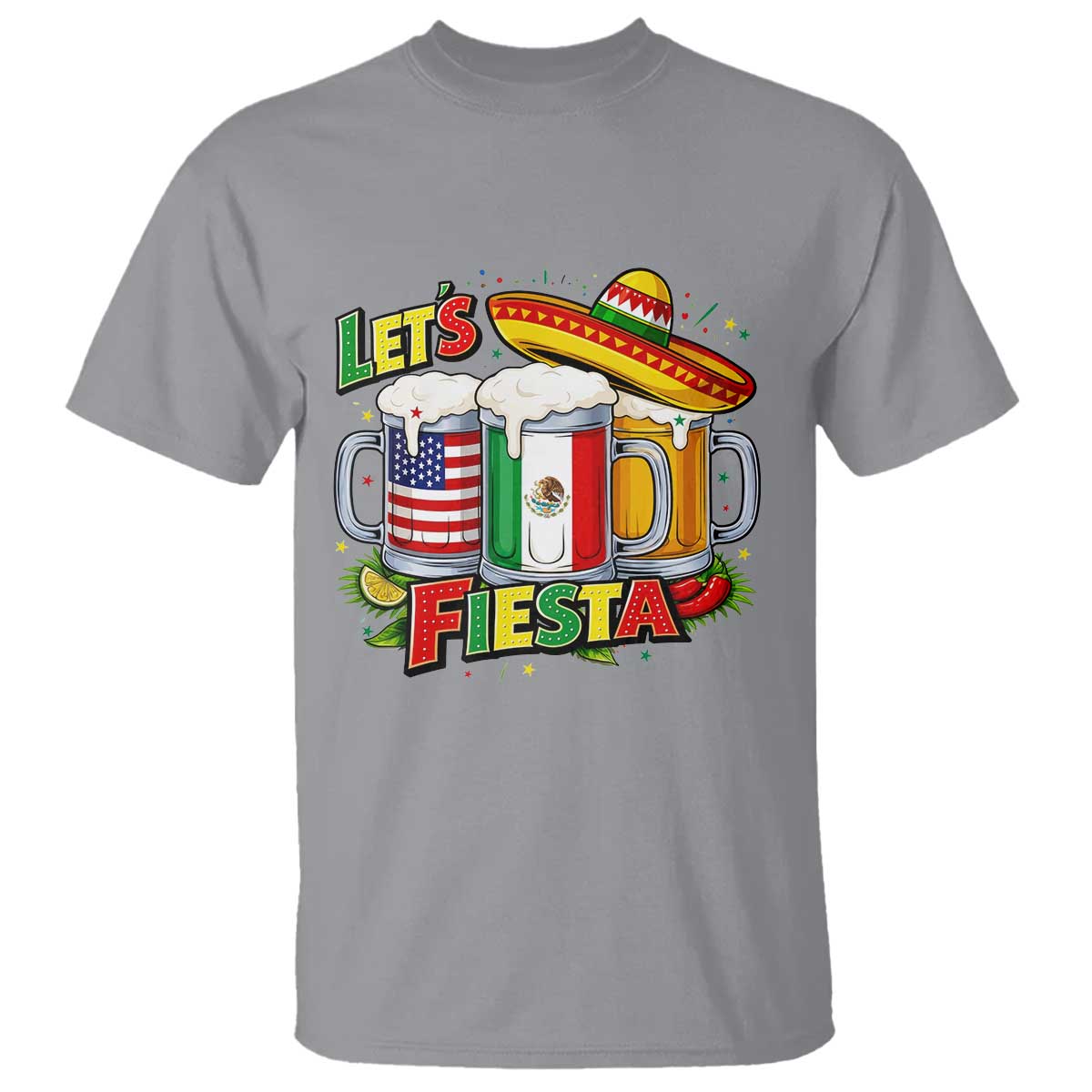 Funny Beer Drinking Cinco De Mayo Party Gift T Shirt Lets Fiesta TS12 Sport Gray Print Your Wear