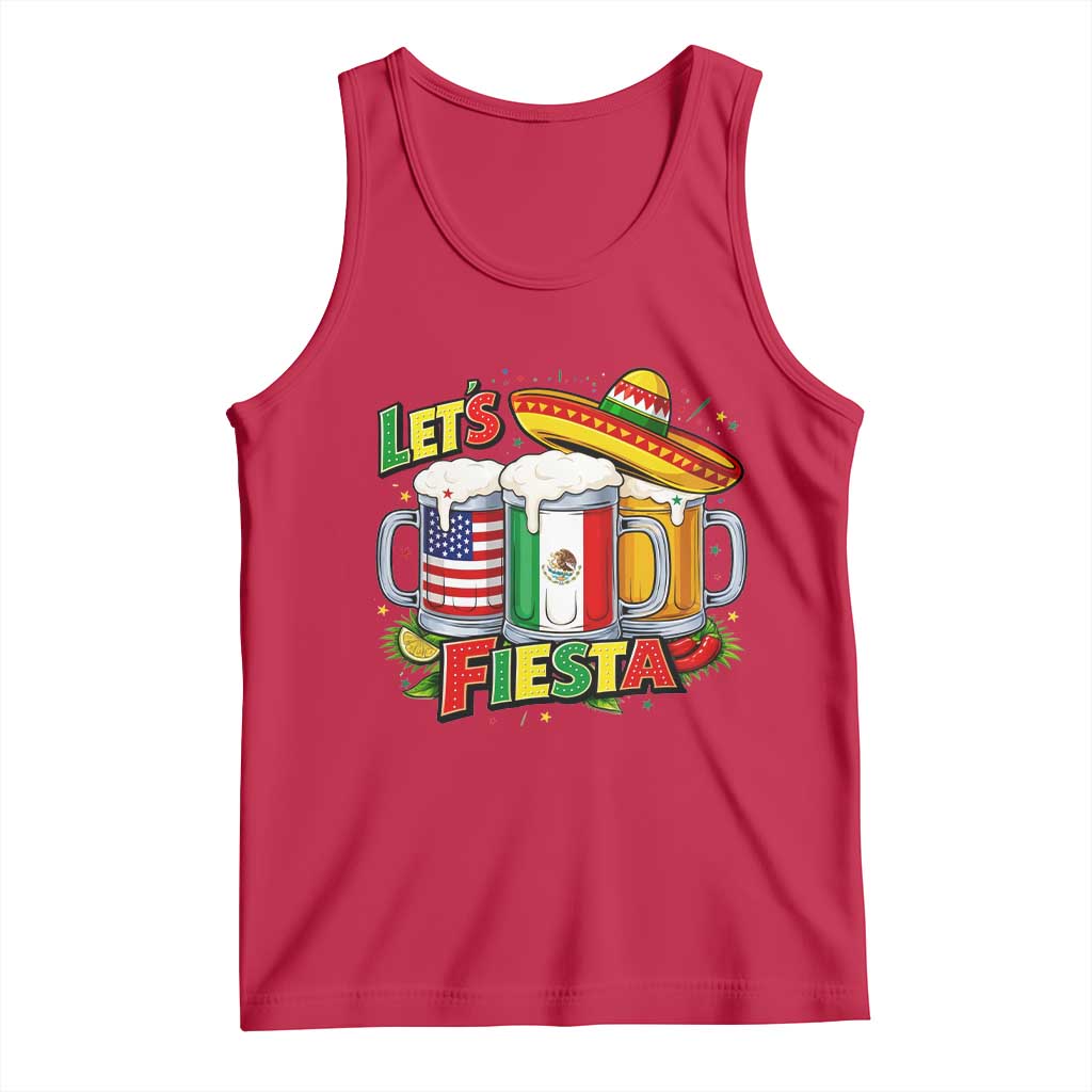 Funny Beer Drinking Cinco De Mayo Party Gift Tank Top Lets Fiesta TS12 Red Print Your Wear