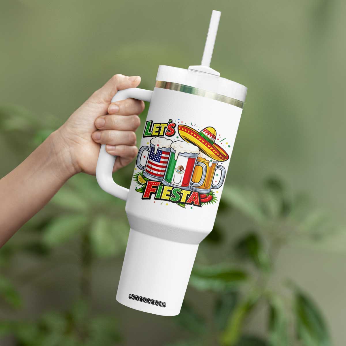 Funny Beer Drinking Cinco De Mayo Party Gift Tumbler With Handle Lets Fiesta TS12 Print Your Wear