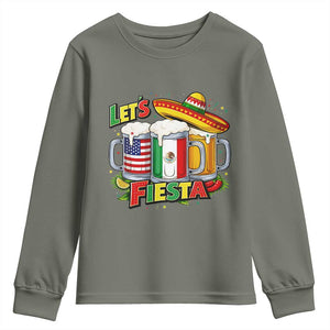 Funny Beer Drinking Cinco De Mayo Party Gift Youth Sweatshirt Lets Fiesta TS12 Military Green Print Your Wear