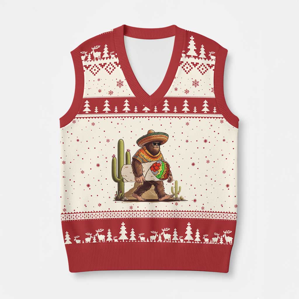 Funny Cinco De Mayo Bigfoot Burrito Lover Gift V-Neck Knit Sweater Vest TS12 Beige Red Print Your Wear