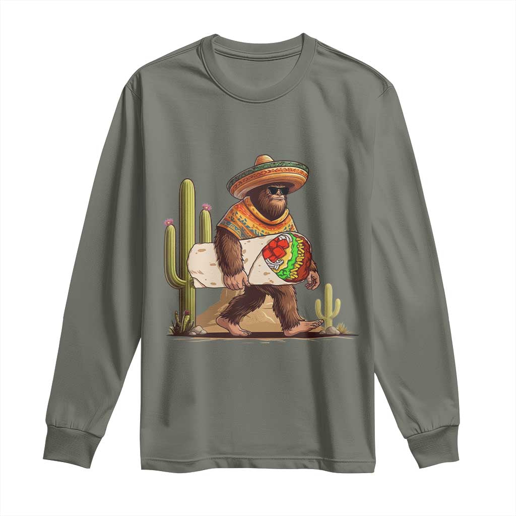 Funny Cinco De Mayo Bigfoot Burrito Lover Gift Long Sleeve Shirt TS12 Military Green Print Your Wear